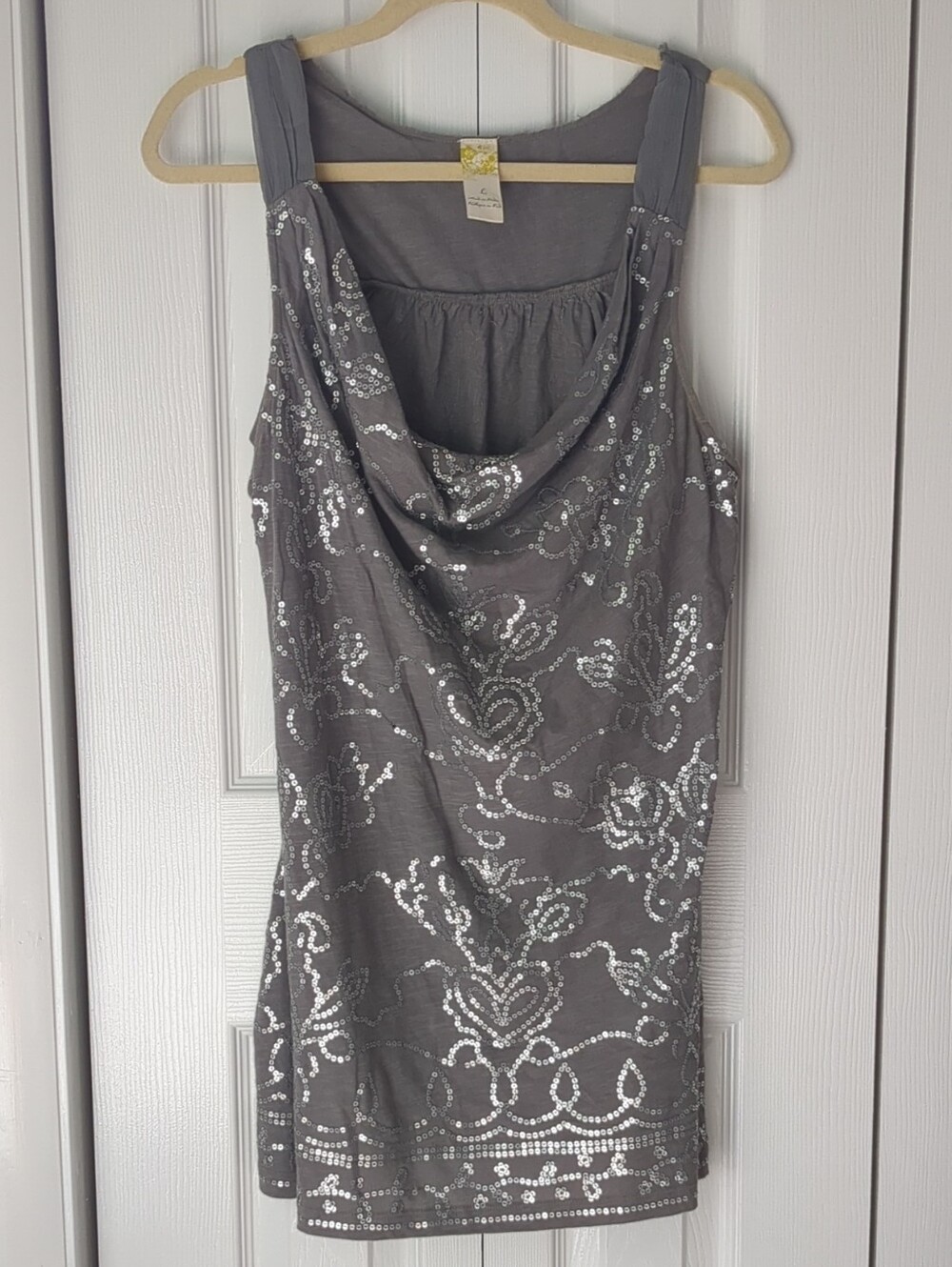 Gray Sequin Cowl Neck Women's Dress